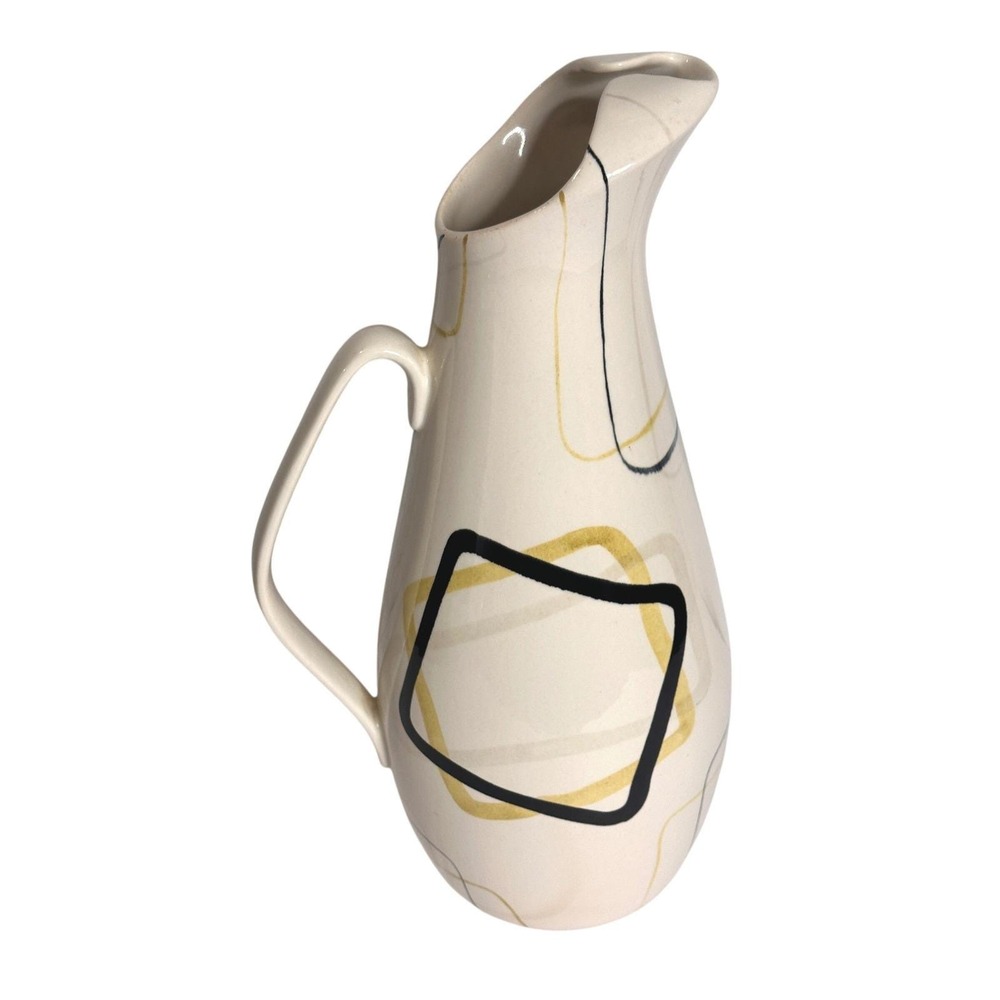 RED WING Ceramic Pitcher Mid Century Modern Abstract Geometric Cream Yellow MCM